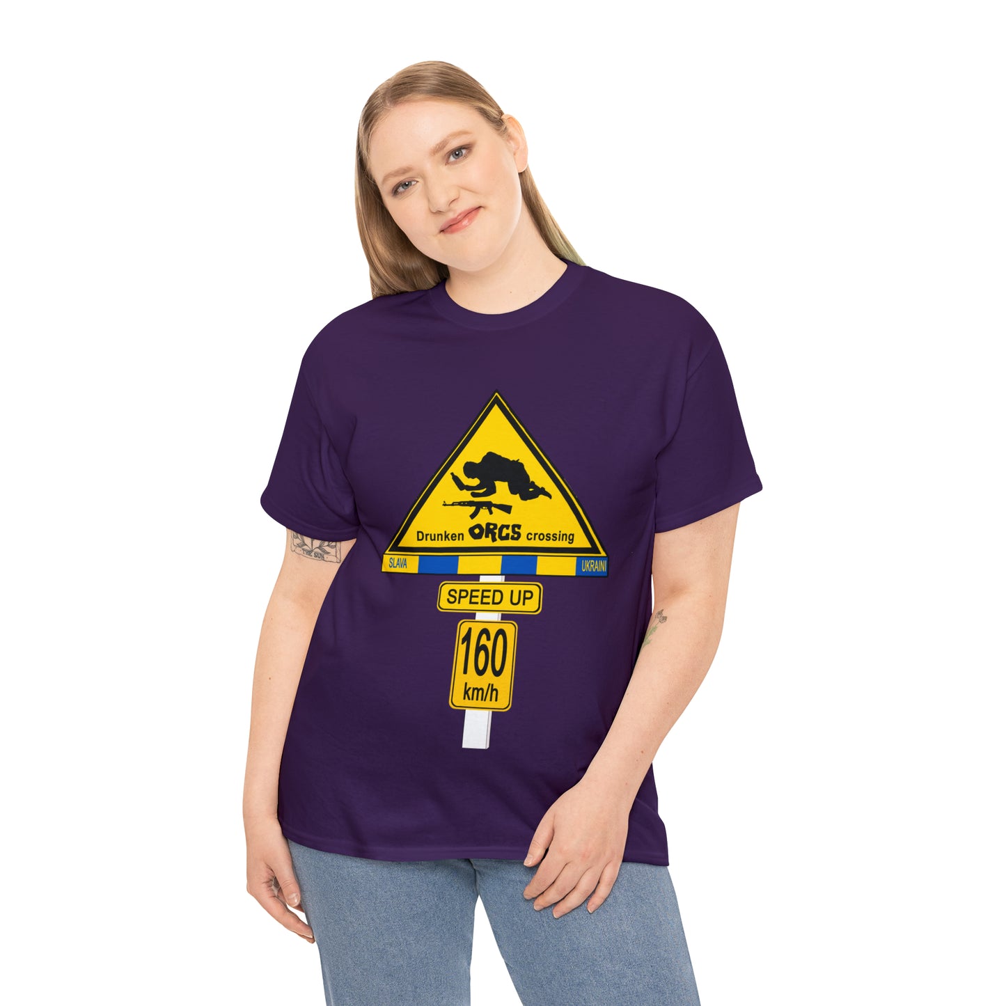 DRU**** ORCS CROSSING UKRAINE SUPPORTER T-SHIRT - Unisex Heavy Cotton Tee - AUS