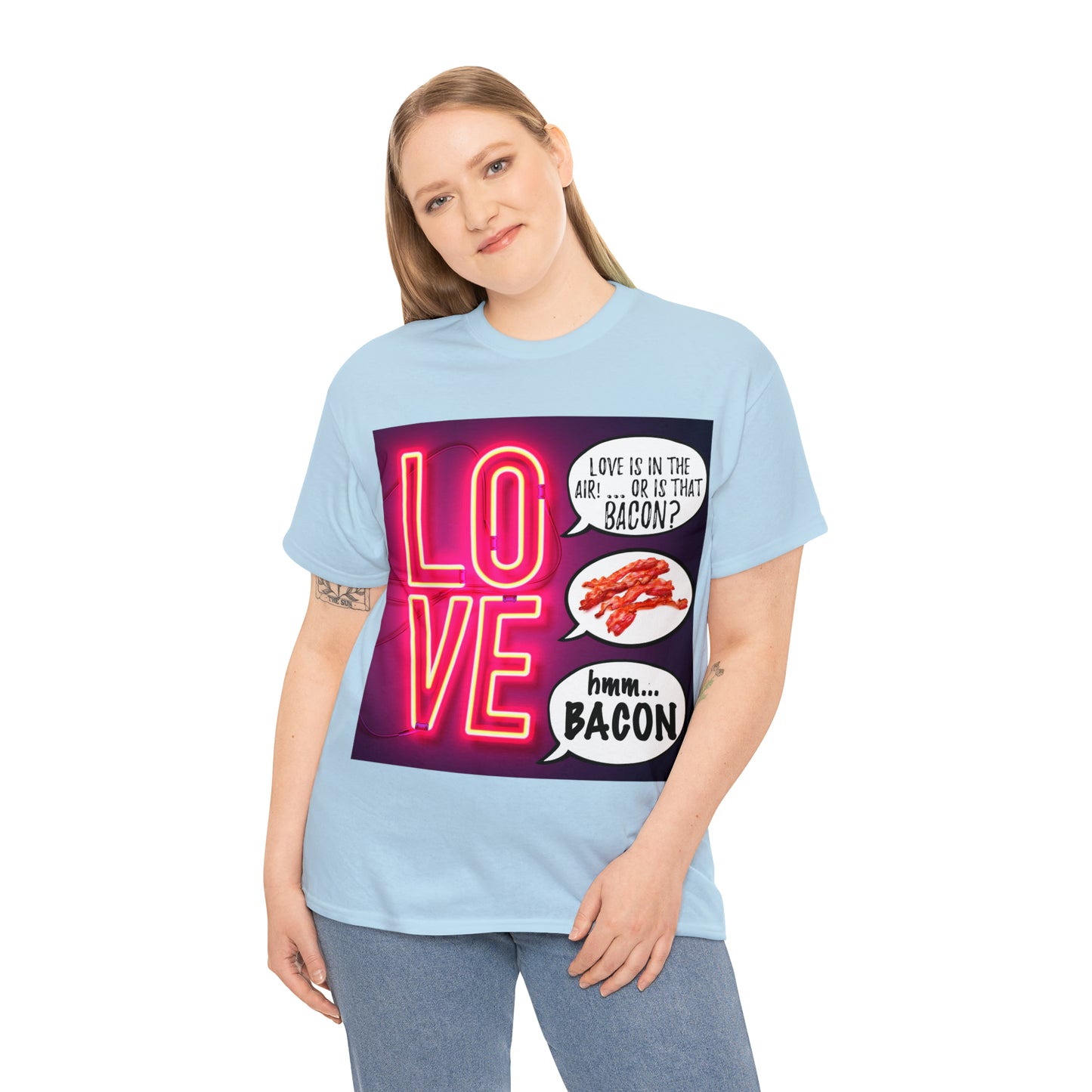 LOVE in in the AIR... or is that BACON? - Unisex Heavy Cotton Tee