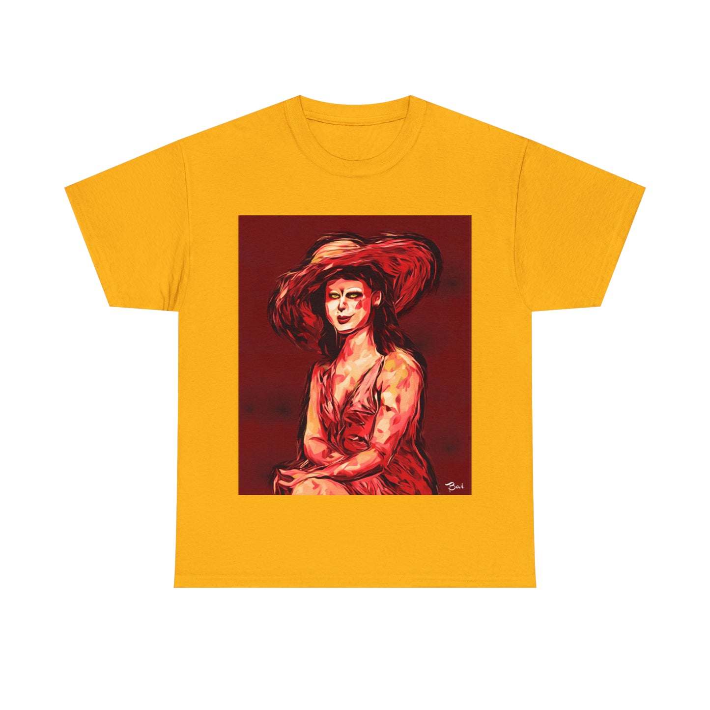 LADY IN SUN HAT (Red) - Airt on a Shirt  - Unisex Heavy Cotton Tee - AUS