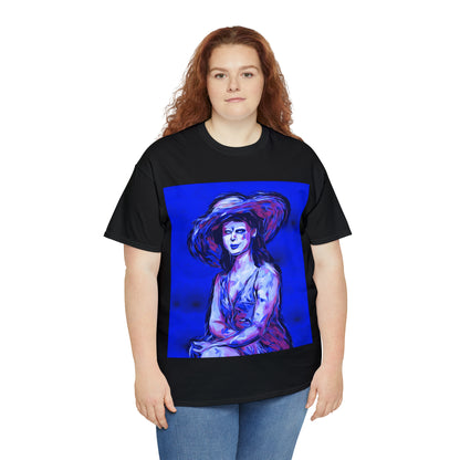 LADY IN SUN HAT (Blue) - Airt on a Shirt  - Unisex Heavy Cotton Tee - AUS