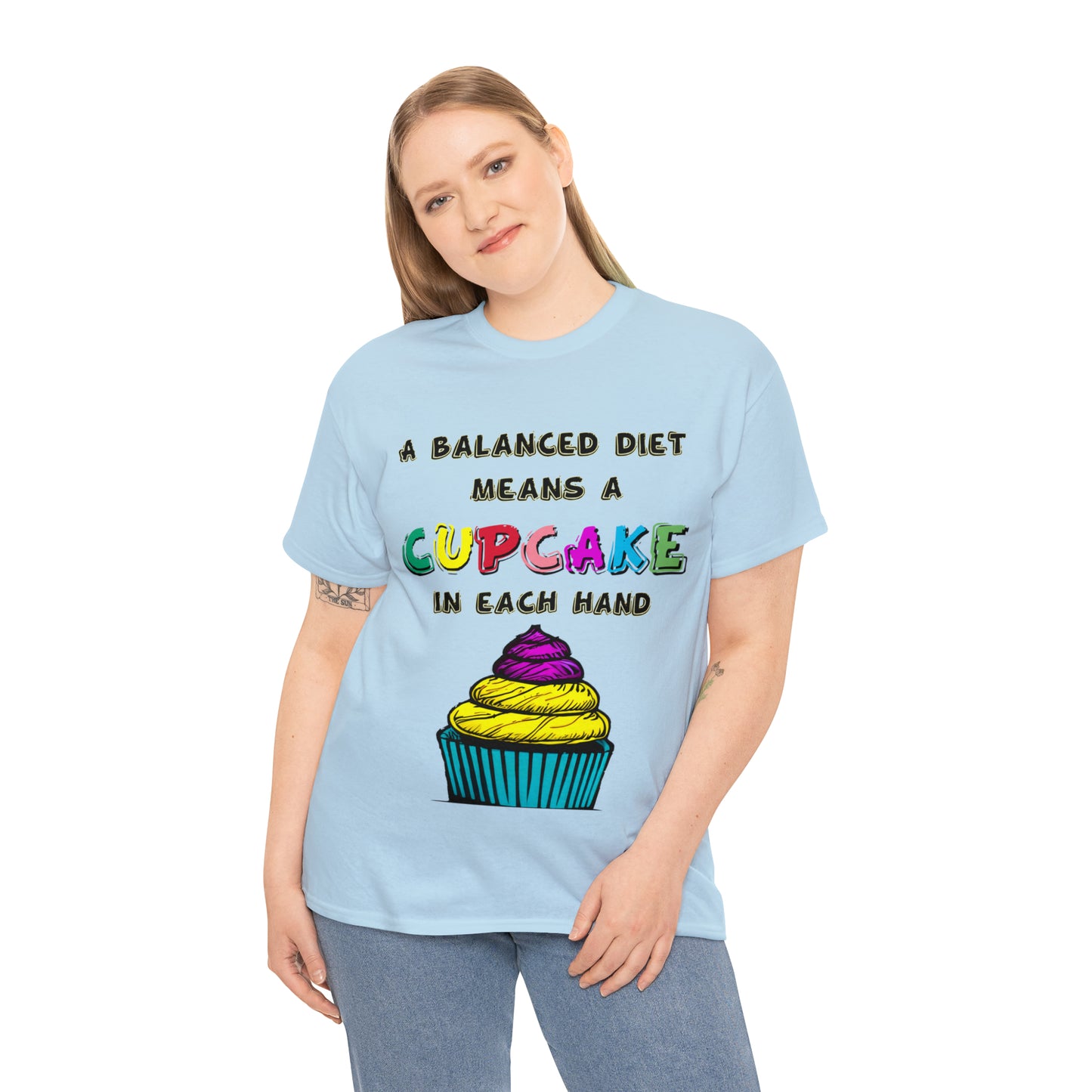 A Balanced Life is a CUPCAKE in Each Hand...  - Unisex Heavy Cotton Tee - AUS