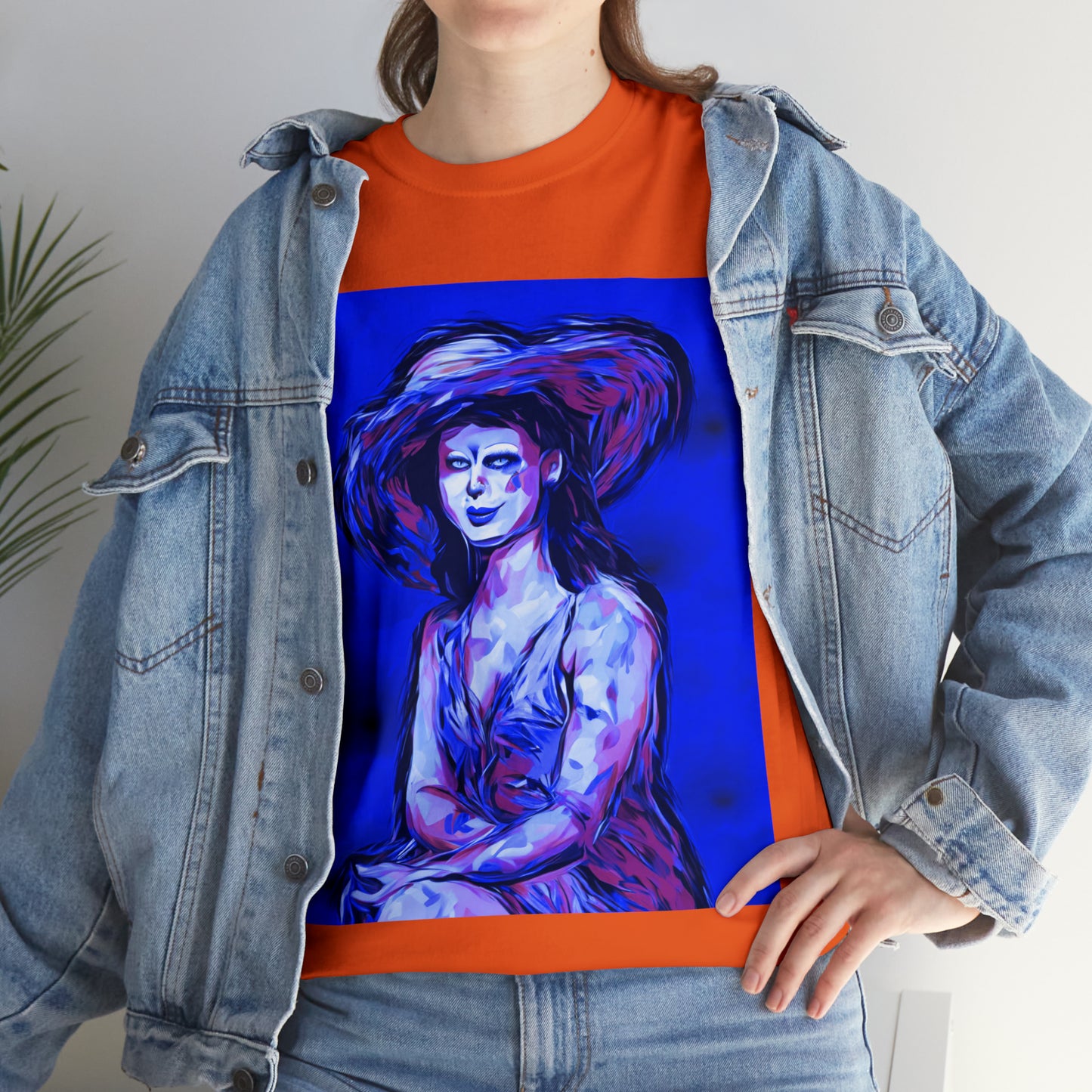 LADY IN SUN HAT (Blue) - Airt on a Shirt  - Unisex Heavy Cotton Tee - AUS