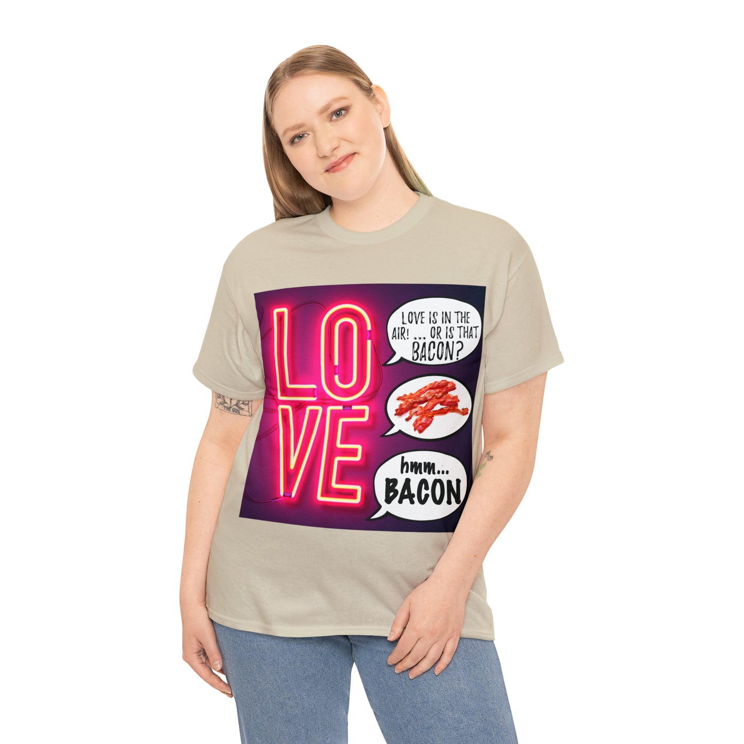 LOVE in in the AIR... or is that BACON? - Unisex Heavy Cotton Tee