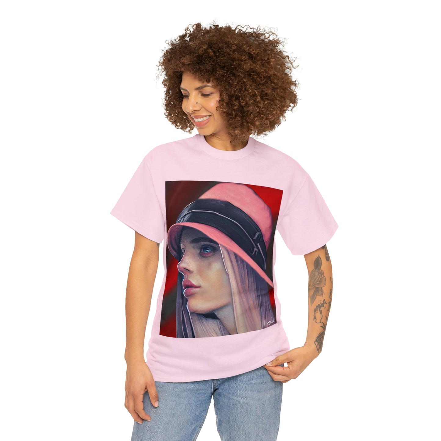 LADY IN PINK HAT - Airt on a Shirt  - Unisex Heavy Cotton Tee - AUS