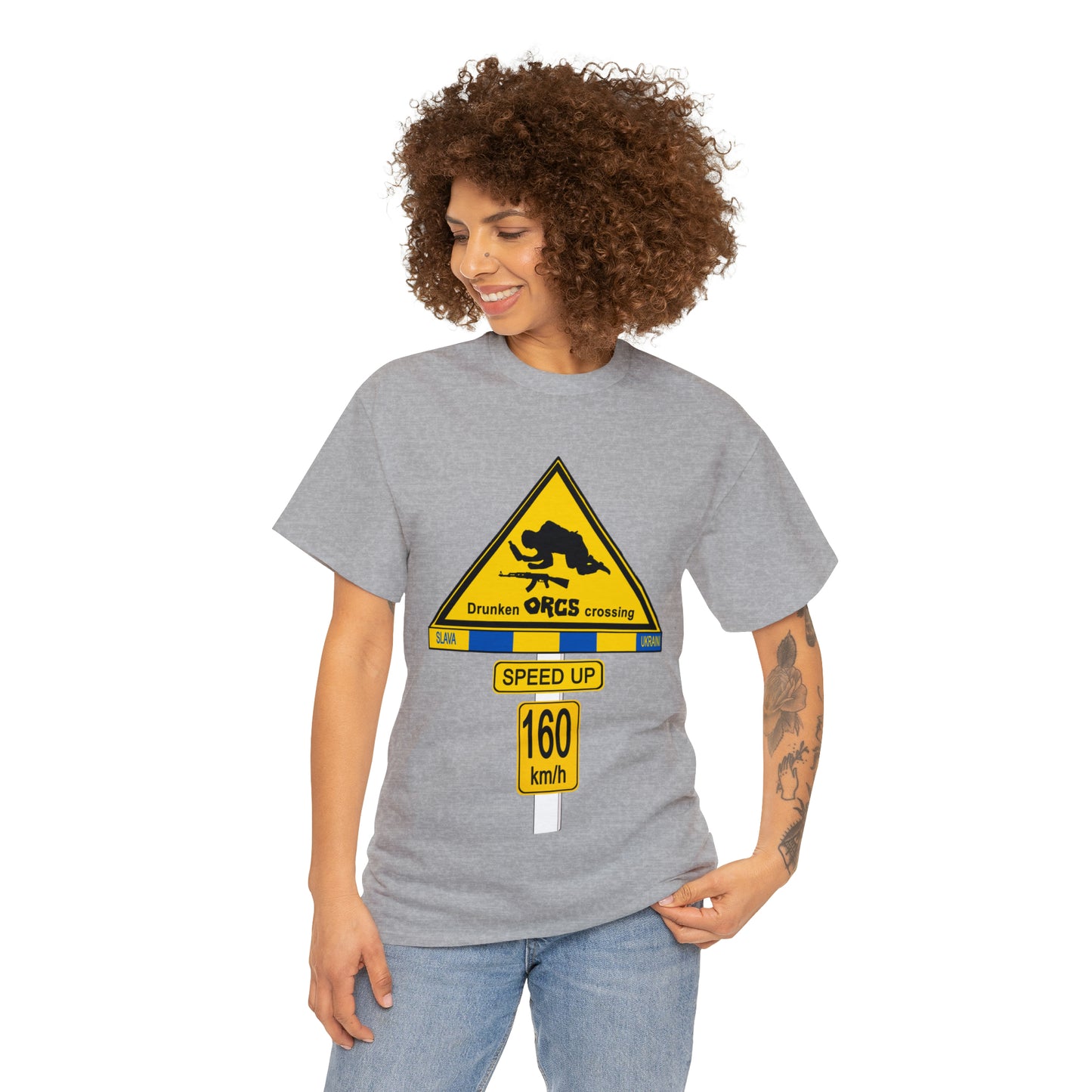 DRU**** ORCS CROSSING UKRAINE SUPPORTER T-SHIRT - Unisex Heavy Cotton Tee - AUS