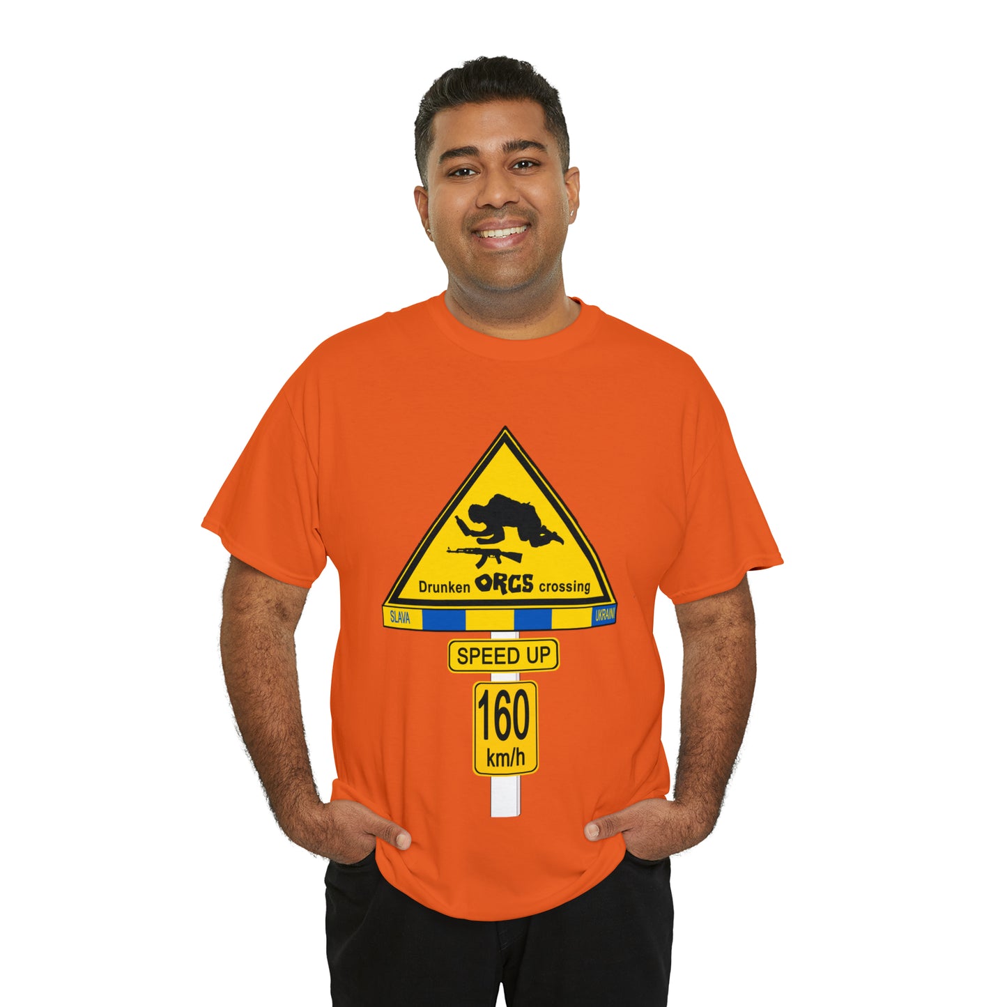 DRU**** ORCS CROSSING UKRAINE SUPPORTER T-SHIRT - Unisex Heavy Cotton Tee - AUS