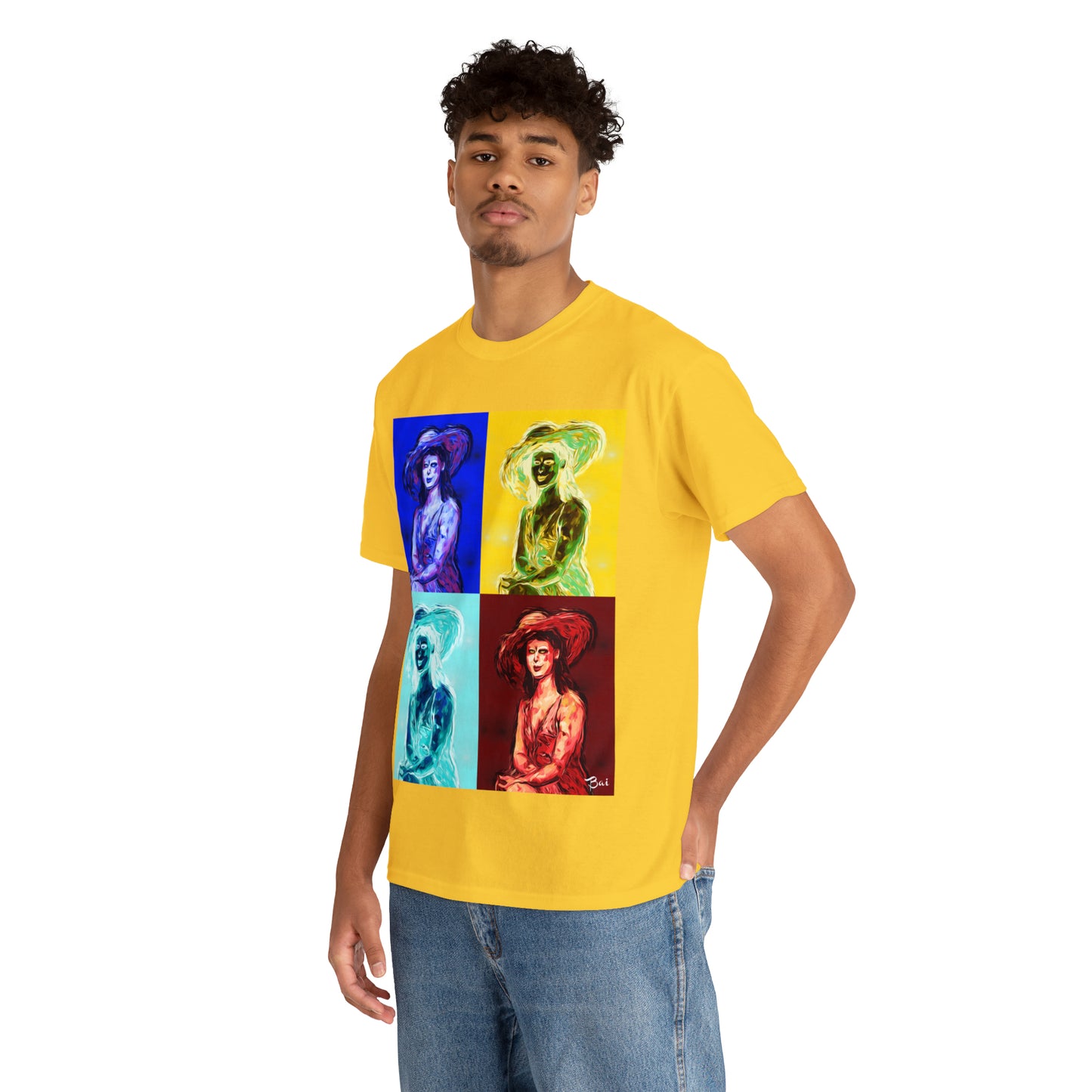 LADY IN SUN HAT (a Warhol Interpretation) - Airt on a Shirt  - Unisex Heavy Cotton Tee - AUS