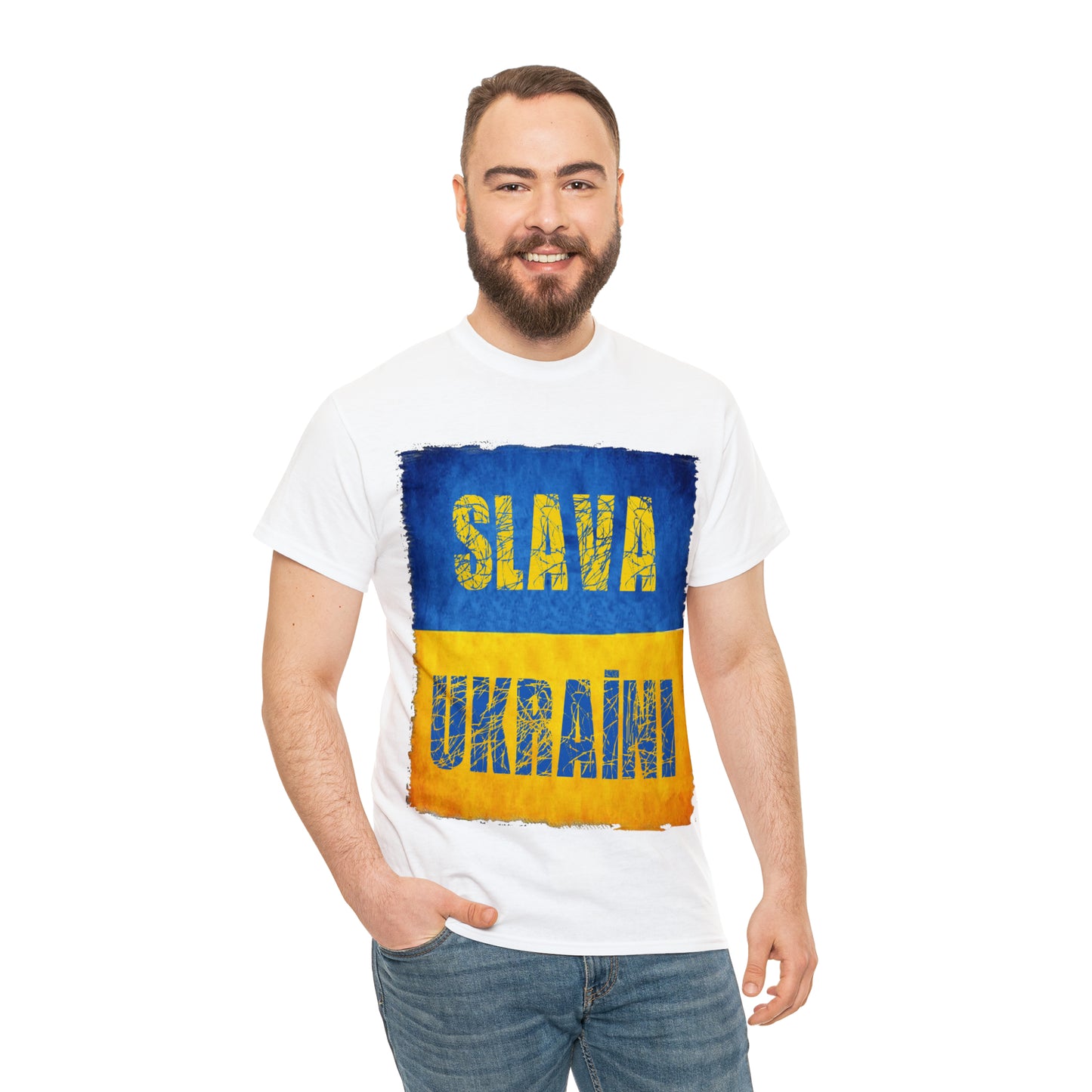 "SLAVA UKRAINI" FLAG - Unisex Heavy Cotton Tee