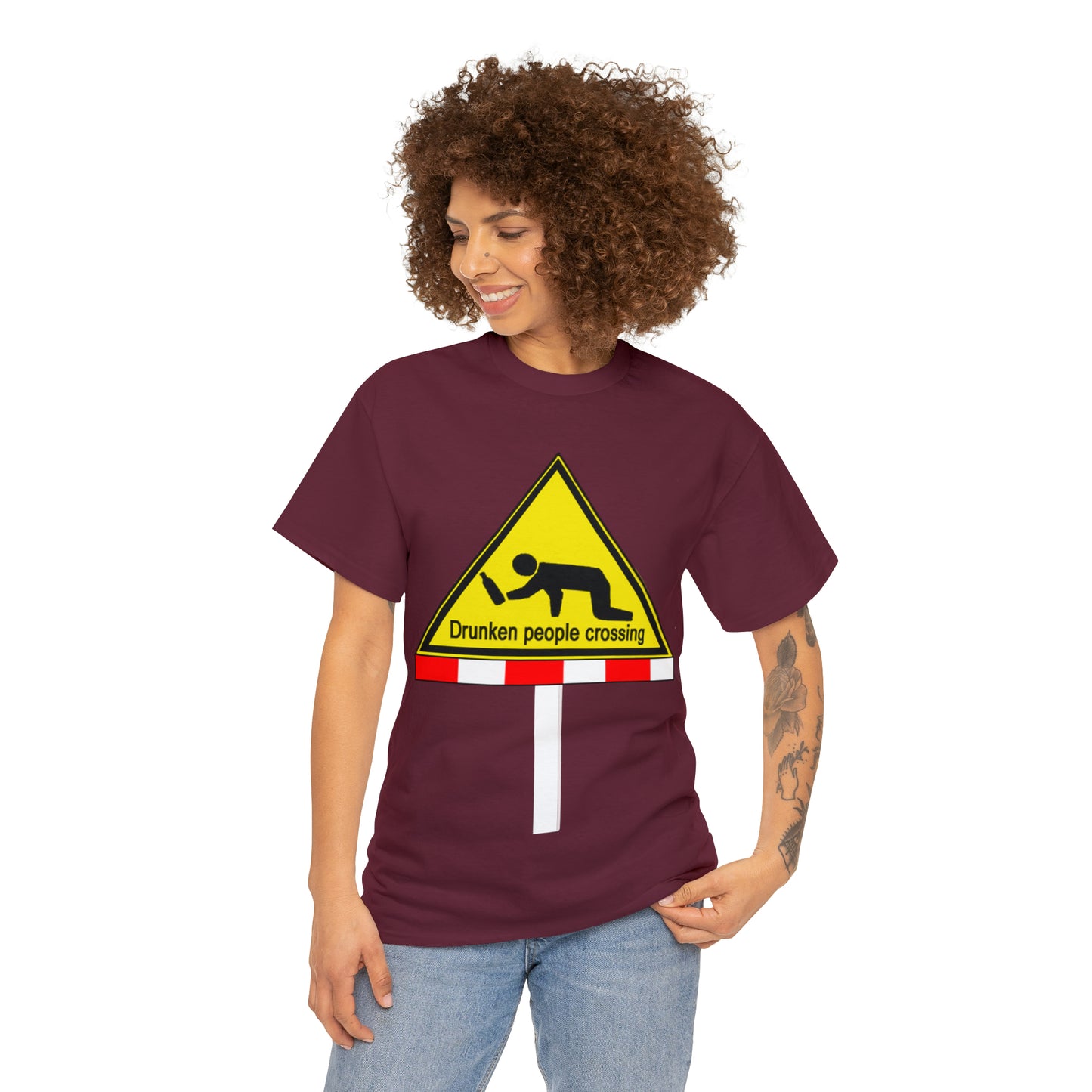 DRU**** PEOPLE CROSSING FUNNY SIGN T-SHIRT - Unisex Heavy Cotton Tee - AUS