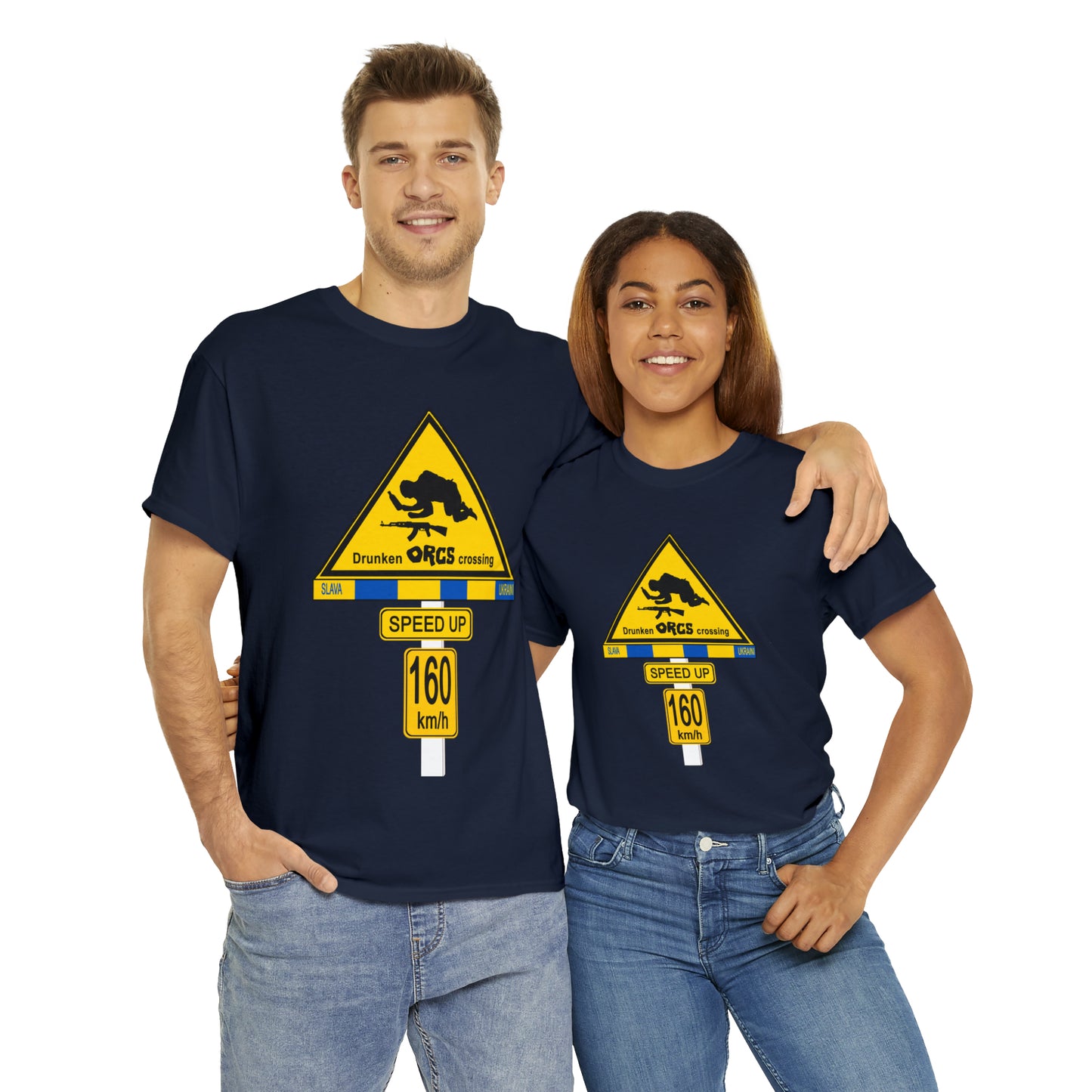 DRU**** ORCS CROSSING UKRAINE SUPPORTER T-SHIRT - Unisex Heavy Cotton Tee - AUS