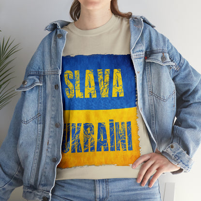 "SLAVA UKRAINI" FLAG - Unisex Heavy Cotton Tee