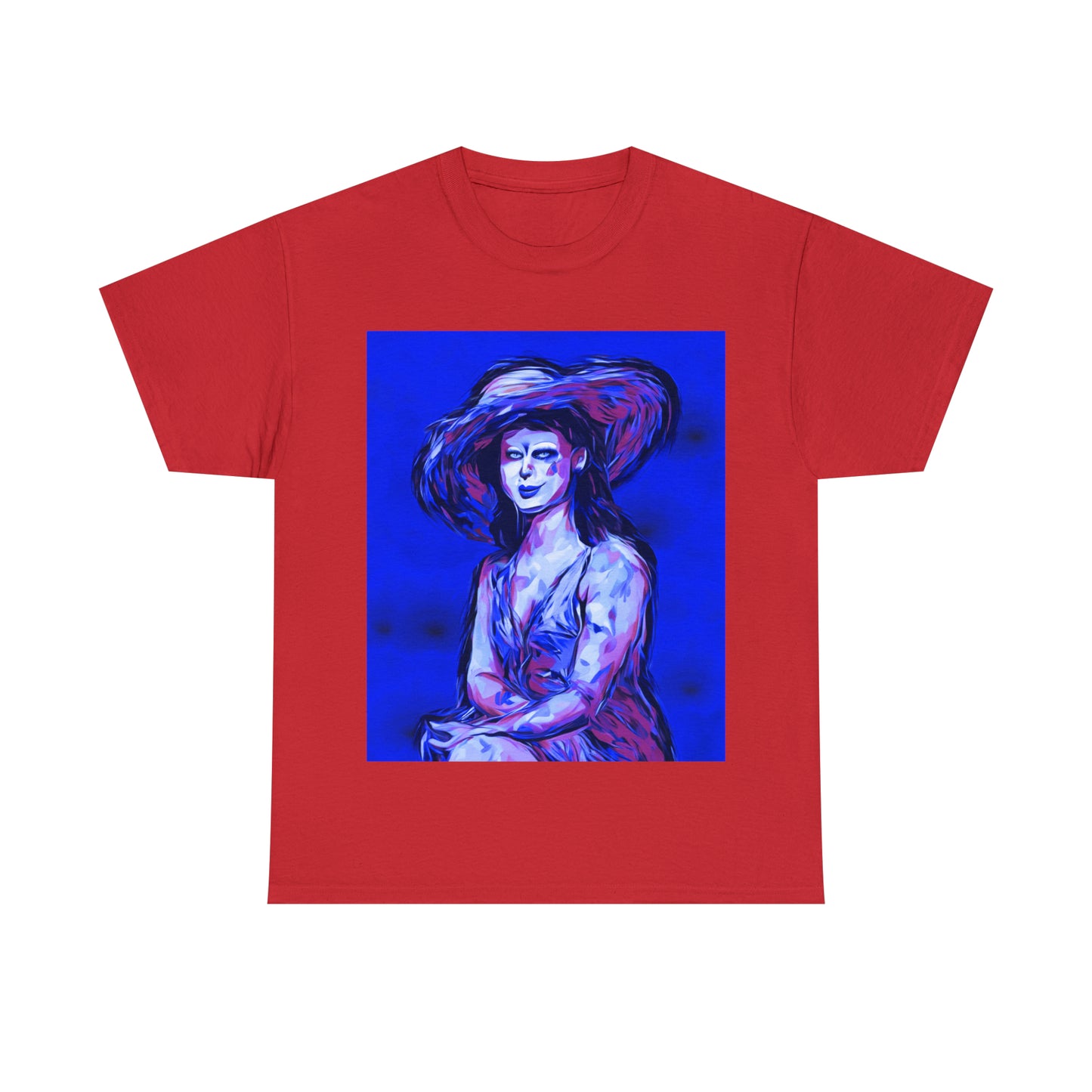 LADY IN SUN HAT (Blue) - Airt on a Shirt  - Unisex Heavy Cotton Tee - AUS