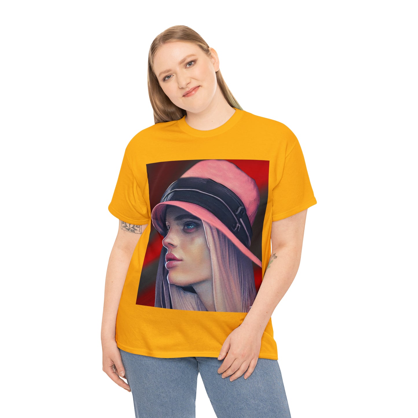 LADY IN PINK HAT - Airt on a Shirt  - Unisex Heavy Cotton Tee - AUS