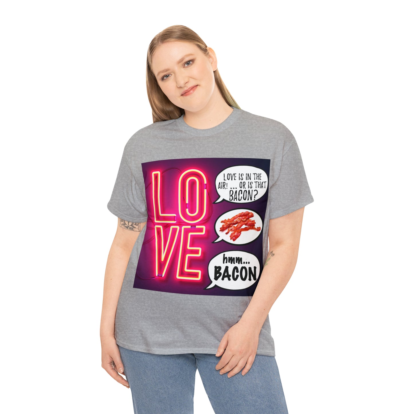 LOVE in in the AIR... or is that BACON? - Unisex Heavy Cotton Tee