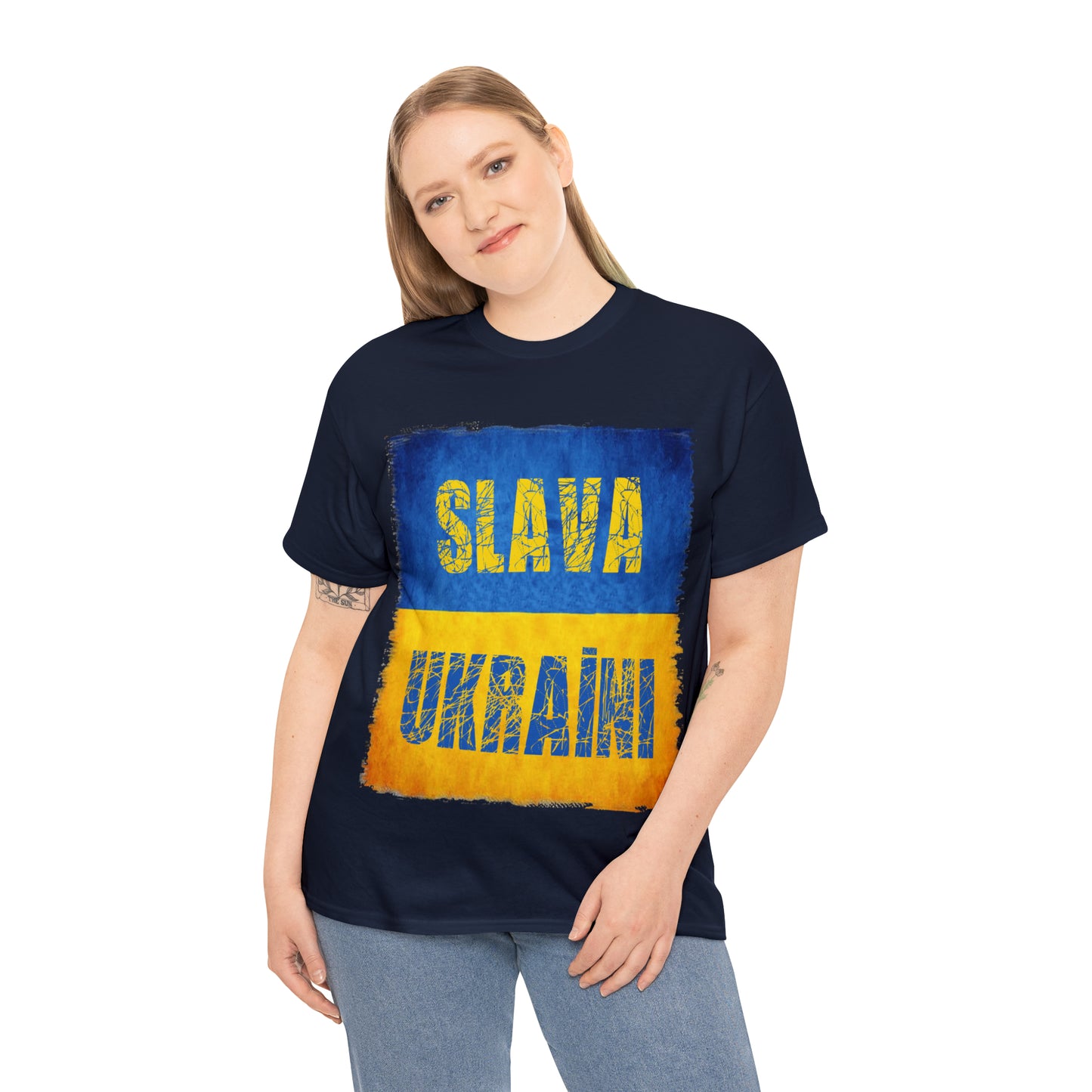 "SLAVA UKRAINI" FLAG - Unisex Heavy Cotton Tee