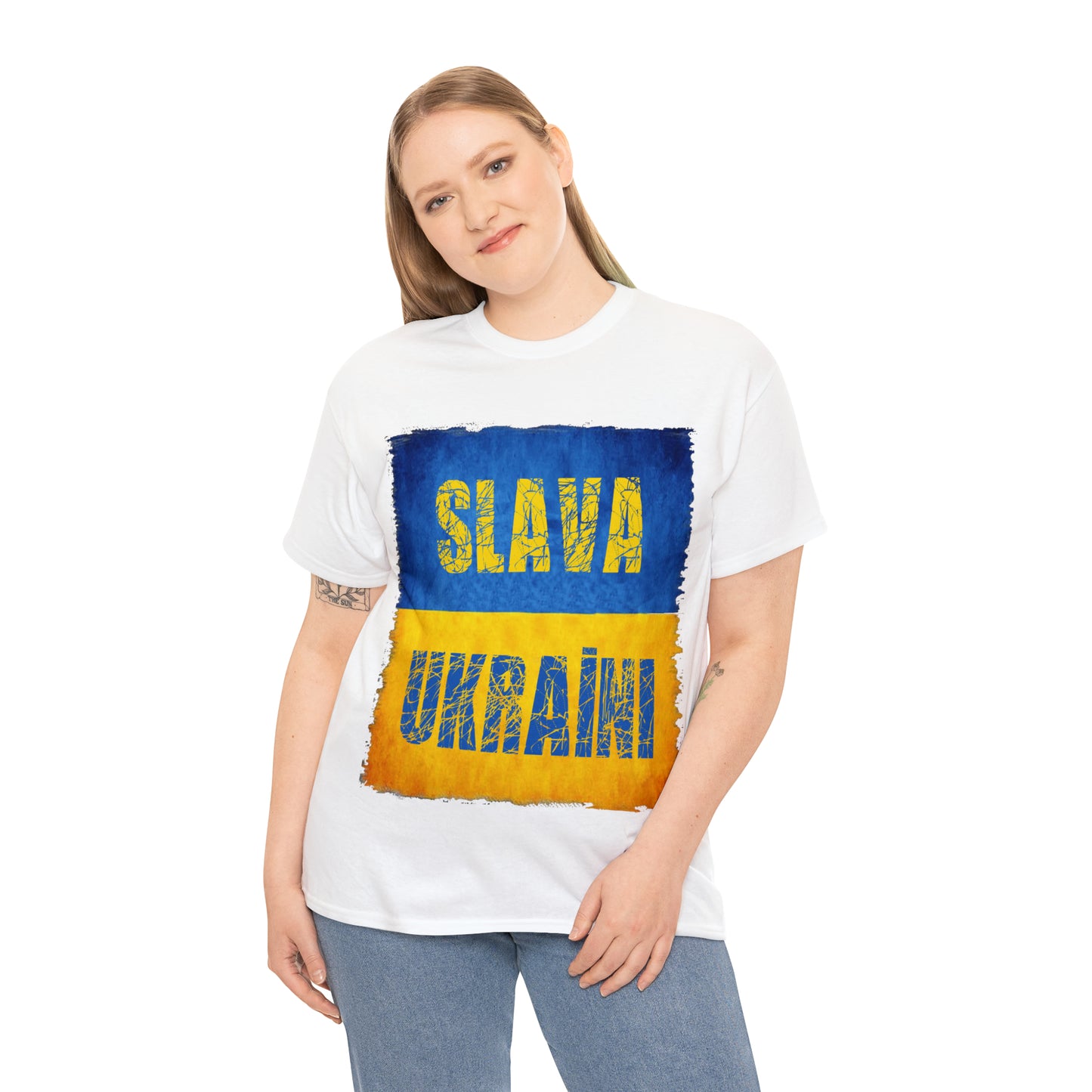 "SLAVA UKRAINI" FLAG - Unisex Heavy Cotton Tee