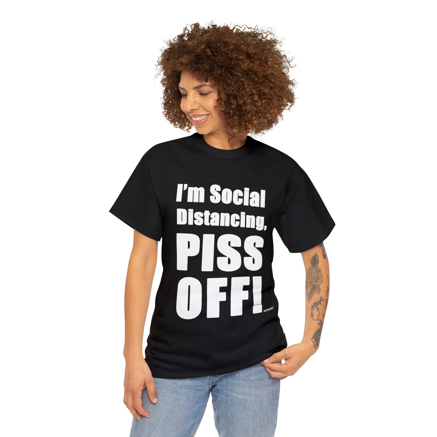 I'm Social Distancing, PI*S O*F! - Unisex Heavy Cotton Tee (Black)