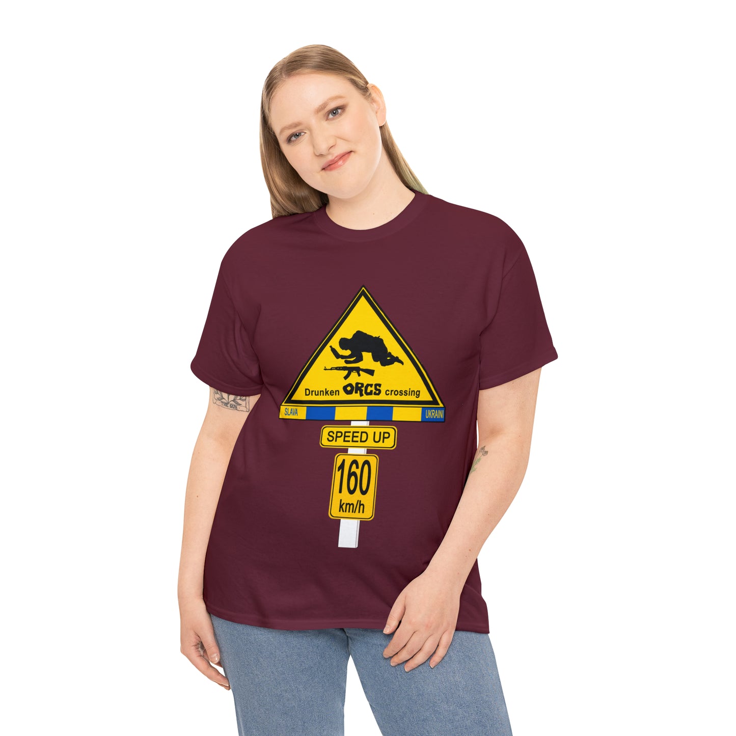 DRU**** ORCS CROSSING UKRAINE SUPPORTER T-SHIRT - Unisex Heavy Cotton Tee - AUS