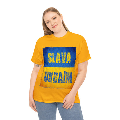 "SLAVA UKRAINI" FLAG - Unisex Heavy Cotton Tee