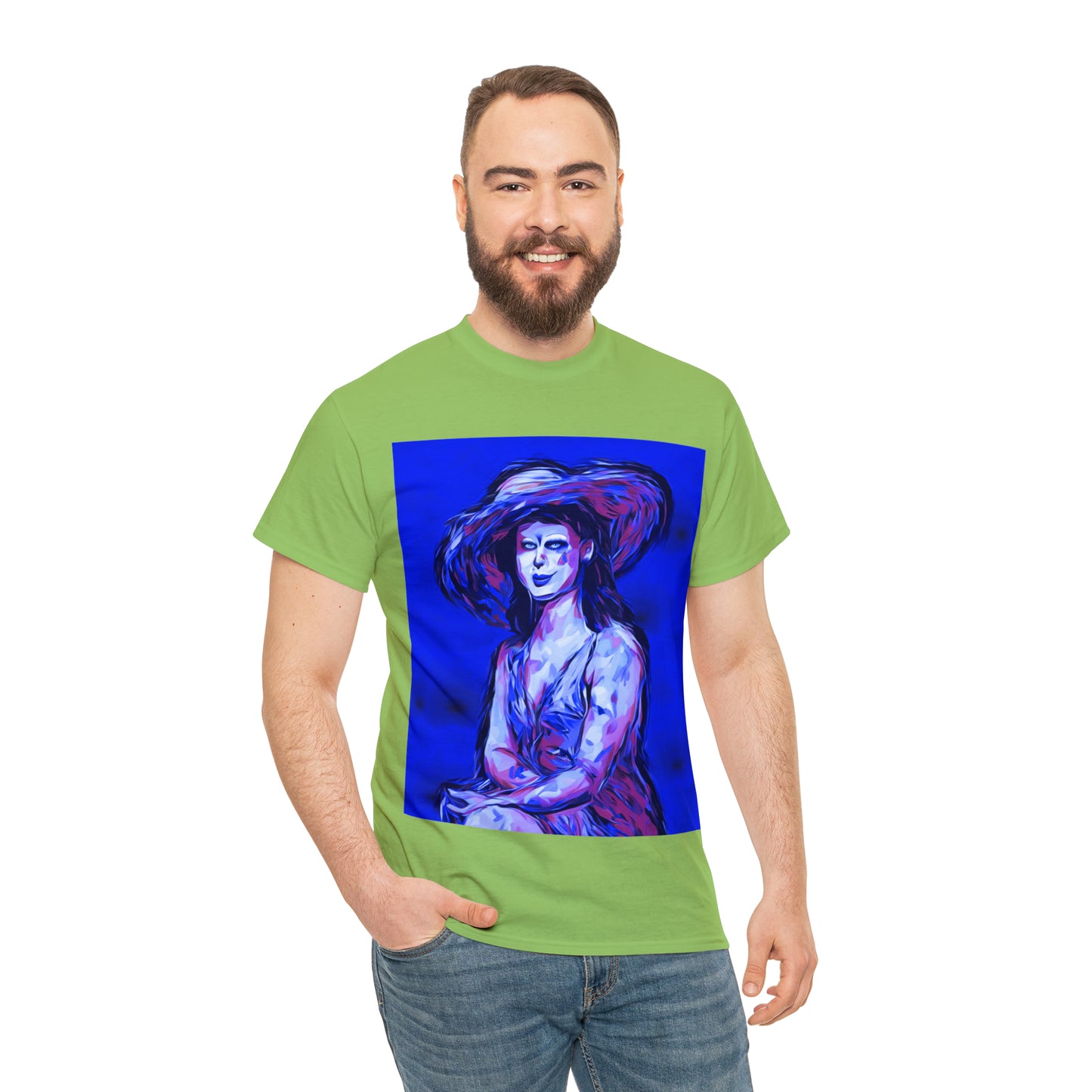 LADY IN SUN HAT (Blue) - Airt on a Shirt  - Unisex Heavy Cotton Tee - AUS