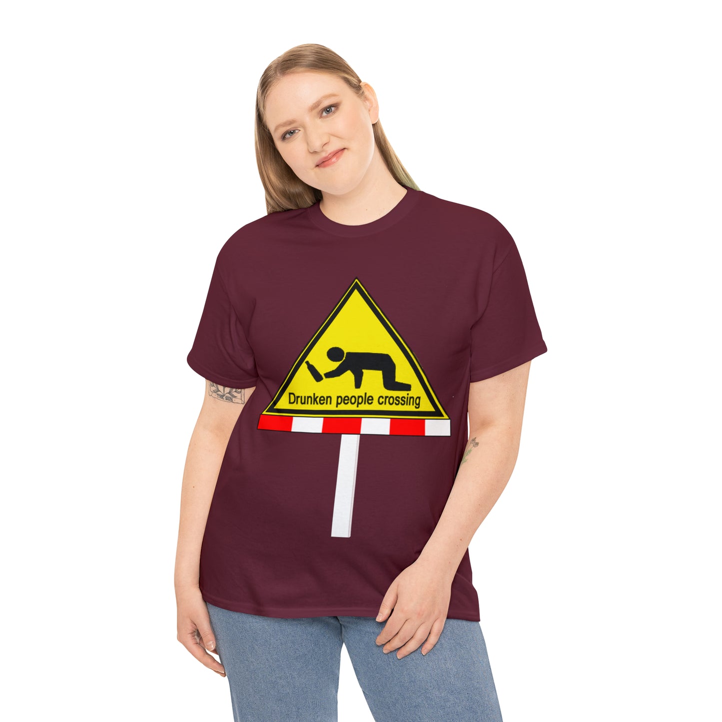 DRU**** PEOPLE CROSSING FUNNY SIGN T-SHIRT - Unisex Heavy Cotton Tee - AUS