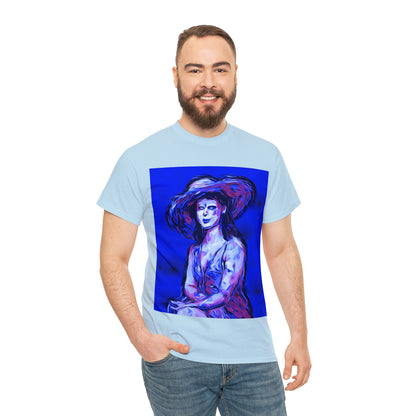 LADY IN SUN HAT (Blue) - Airt on a Shirt  - Unisex Heavy Cotton Tee - AUS