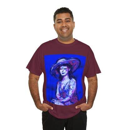 LADY IN SUN HAT (Blue) - Airt on a Shirt  - Unisex Heavy Cotton Tee - AUS