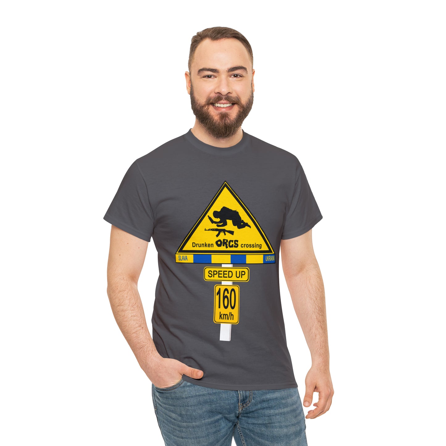 DRU**** ORCS CROSSING UKRAINE SUPPORTER T-SHIRT - Unisex Heavy Cotton Tee - AUS