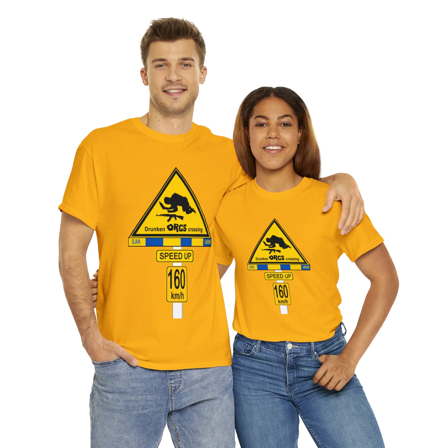 DRU**** ORCS CROSSING UKRAINE SUPPORTER T-SHIRT - Unisex Heavy Cotton Tee - AUS