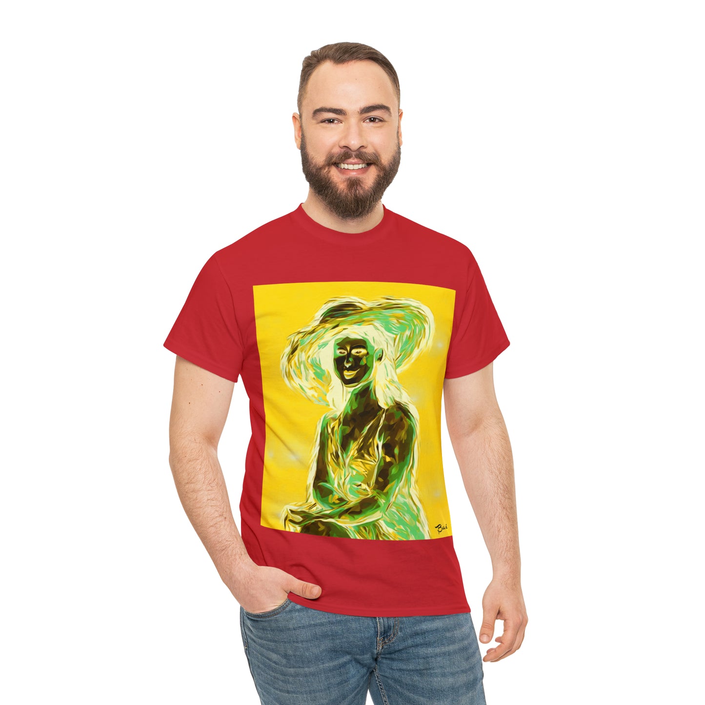 LADY IN SUN HAT (an Inversion in Blue) - Airt on a Shirt  - Unisex Heavy Cotton Tee - AUS