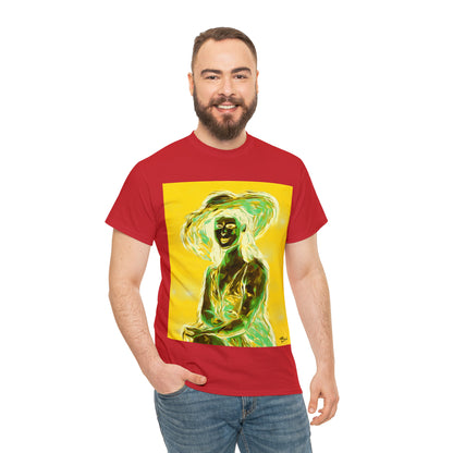 LADY IN SUN HAT (an Inversion in Blue) - Airt on a Shirt  - Unisex Heavy Cotton Tee - AUS