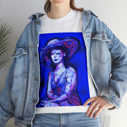 LADY IN SUN HAT (Blue) - Airt on a Shirt  - Unisex Heavy Cotton Tee - AUS