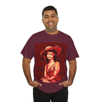 LADY IN SUN HAT (Red) - Airt on a Shirt  - Unisex Heavy Cotton Tee - AUS