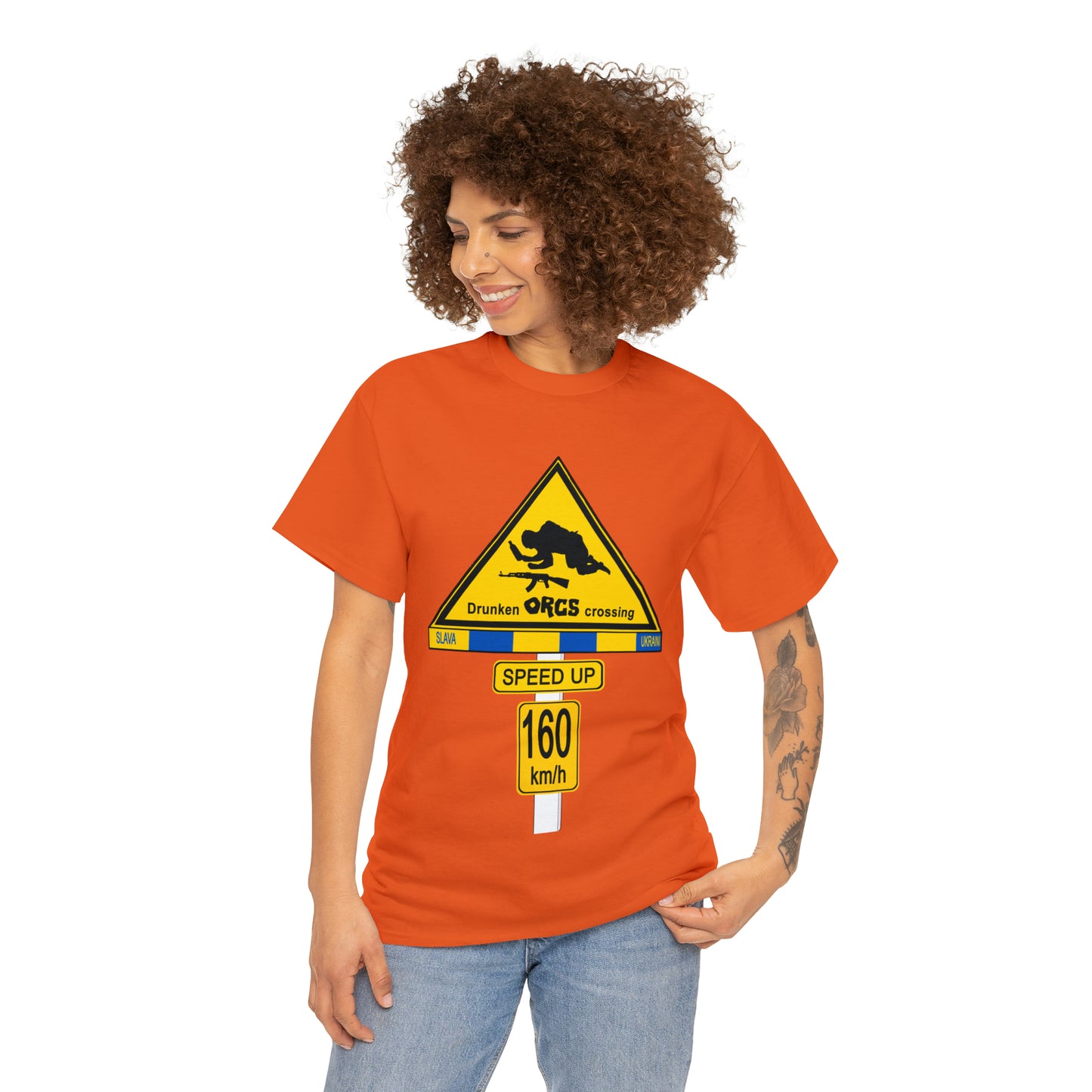 DRU**** ORCS CROSSING UKRAINE SUPPORTER T-SHIRT - Unisex Heavy Cotton Tee - AUS