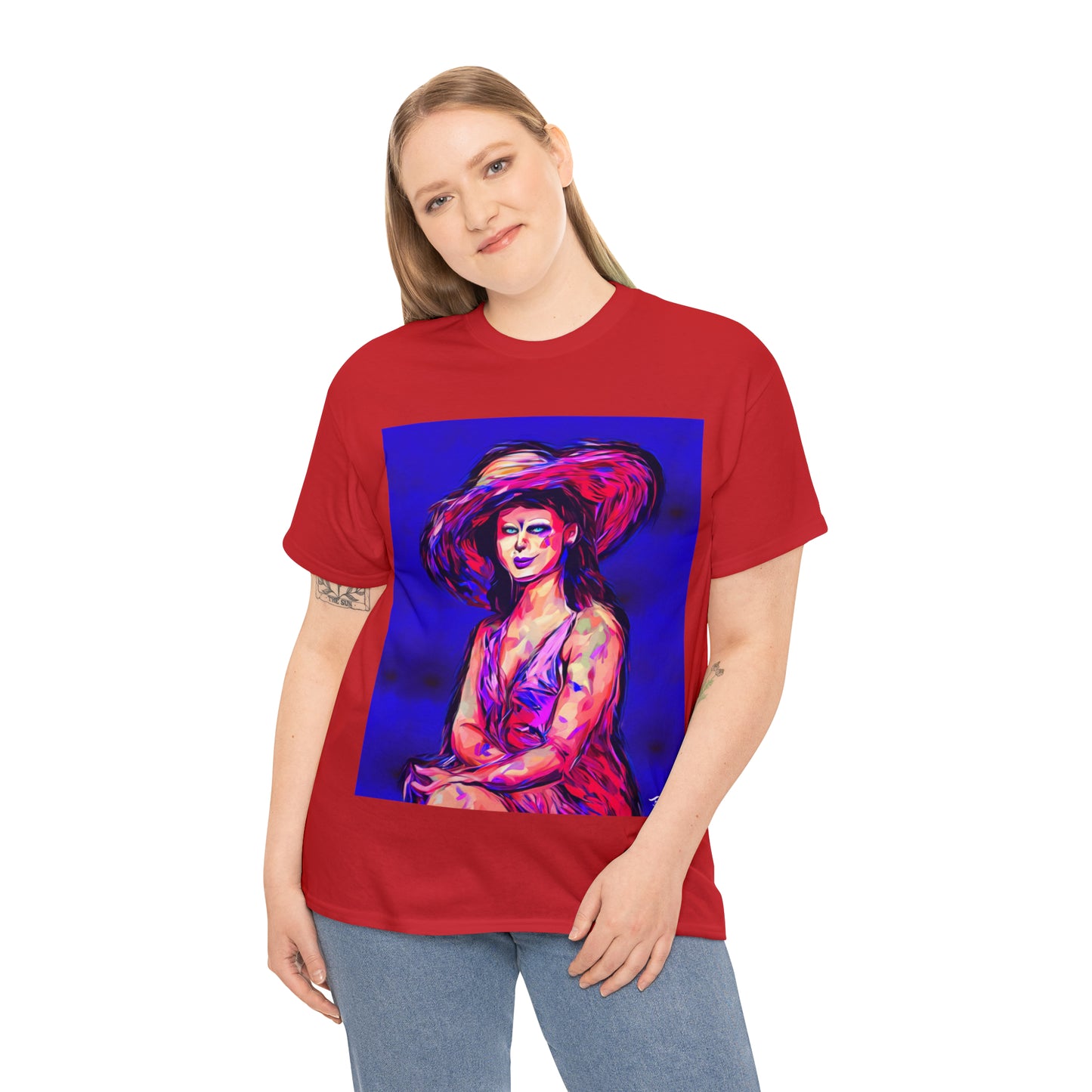 LADY IN SUN HAT - Airt on a Shirt  - Unisex Heavy Cotton Tee - AUS