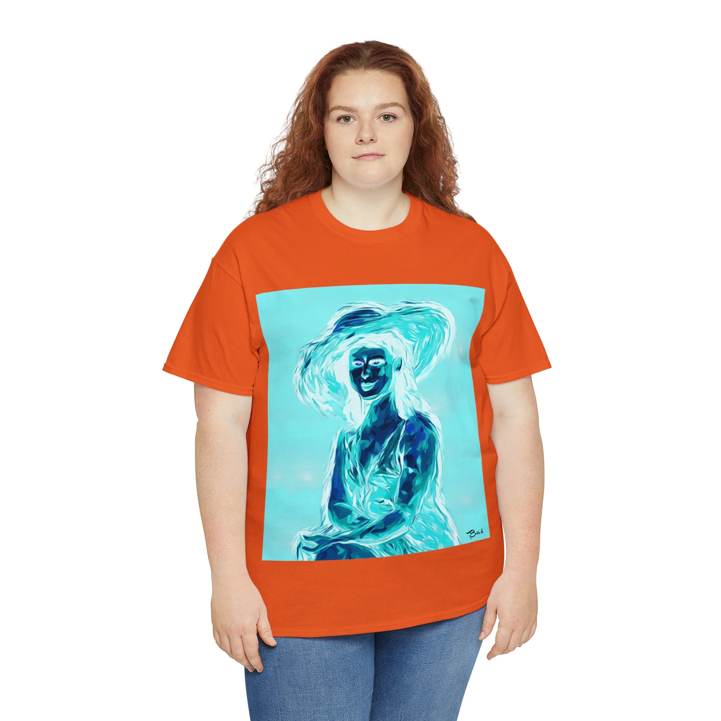 LADY IN SUN HAT (an Inversion in Red) - Airt on a Shirt  - Unisex Heavy Cotton Tee - AUS