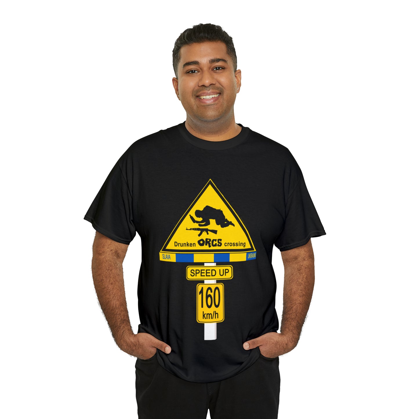 DRU**** ORCS CROSSING UKRAINE SUPPORTER T-SHIRT - Unisex Heavy Cotton Tee - AUS