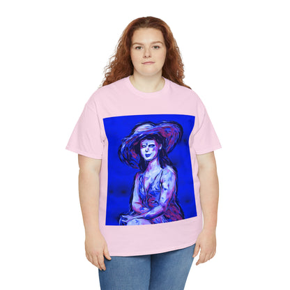 LADY IN SUN HAT (Blue) - Airt on a Shirt  - Unisex Heavy Cotton Tee - AUS