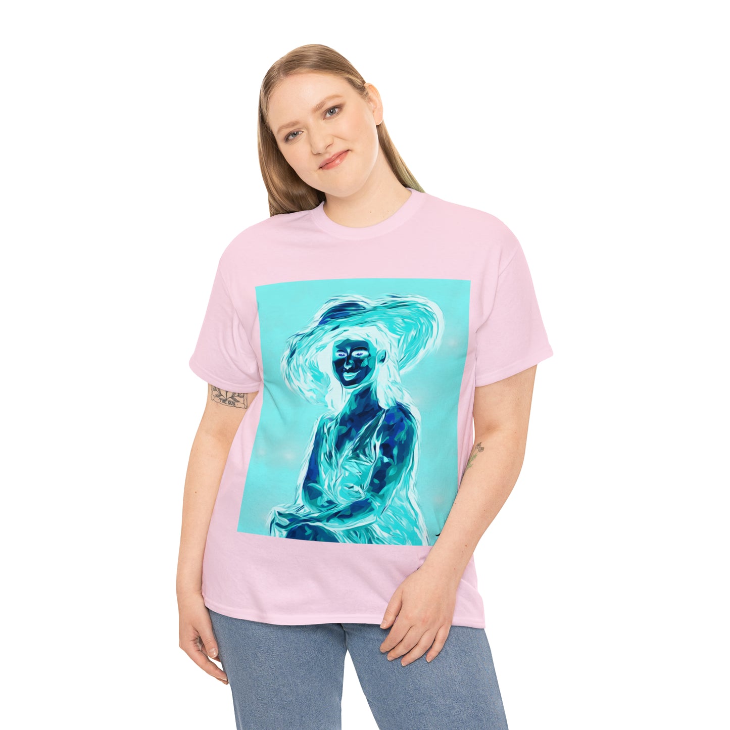 LADY IN SUN HAT (an Inversion in Red) - Airt on a Shirt  - Unisex Heavy Cotton Tee - AUS