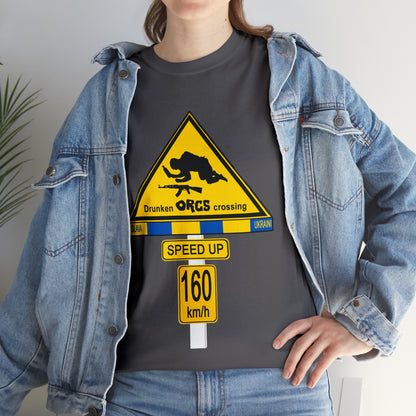 DRU**** ORCS CROSSING UKRAINE SUPPORTER T-SHIRT - Unisex Heavy Cotton Tee - AUS