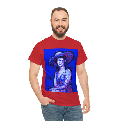 LADY IN SUN HAT (Blue) - Airt on a Shirt  - Unisex Heavy Cotton Tee - AUS