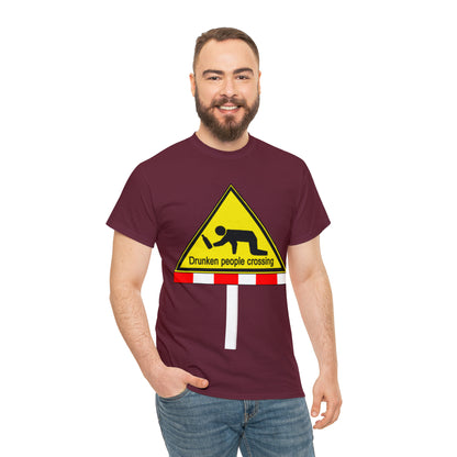DRU**** PEOPLE CROSSING FUNNY SIGN T-SHIRT - Unisex Heavy Cotton Tee - AUS