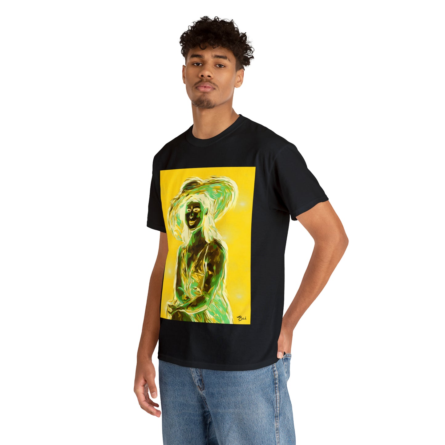 LADY IN SUN HAT (an Inversion in Blue) - Airt on a Shirt  - Unisex Heavy Cotton Tee - AUS