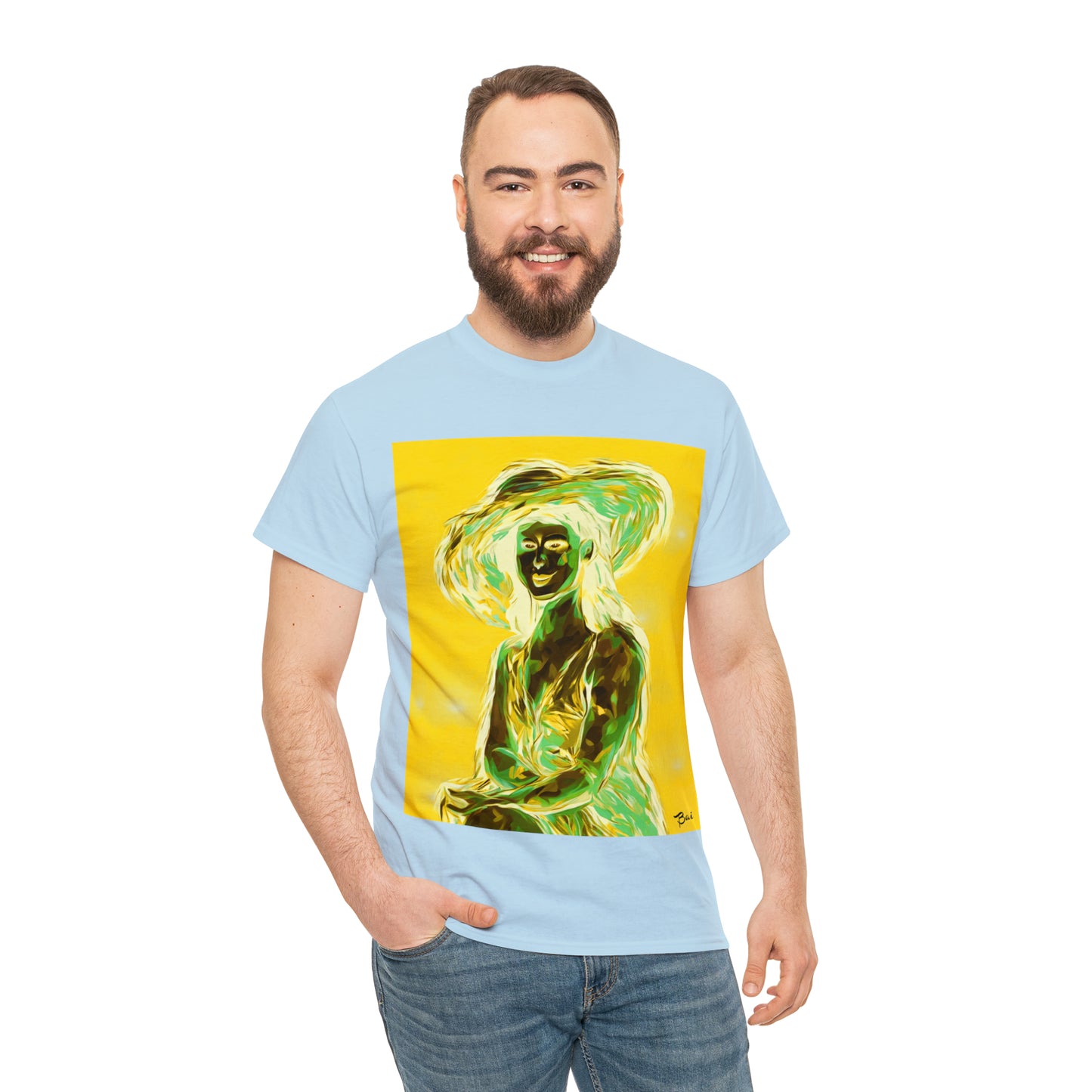LADY IN SUN HAT (an Inversion in Blue) - Airt on a Shirt  - Unisex Heavy Cotton Tee - AUS