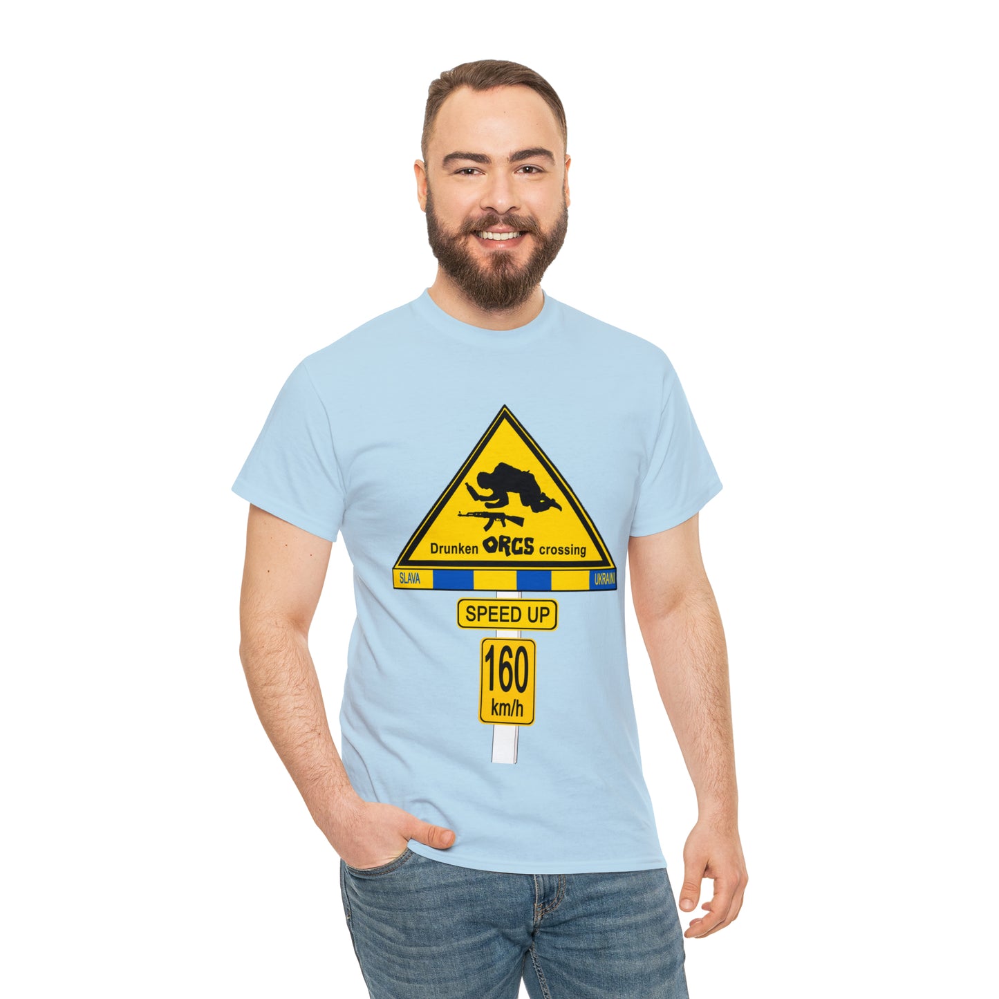 DRU**** ORCS CROSSING UKRAINE SUPPORTER T-SHIRT - Unisex Heavy Cotton Tee - AUS