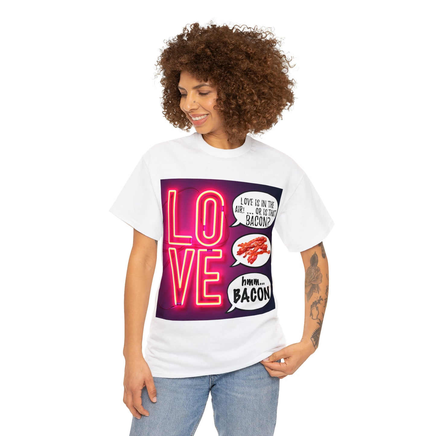 LOVE in in the AIR... or is that BACON? - Unisex Heavy Cotton Tee