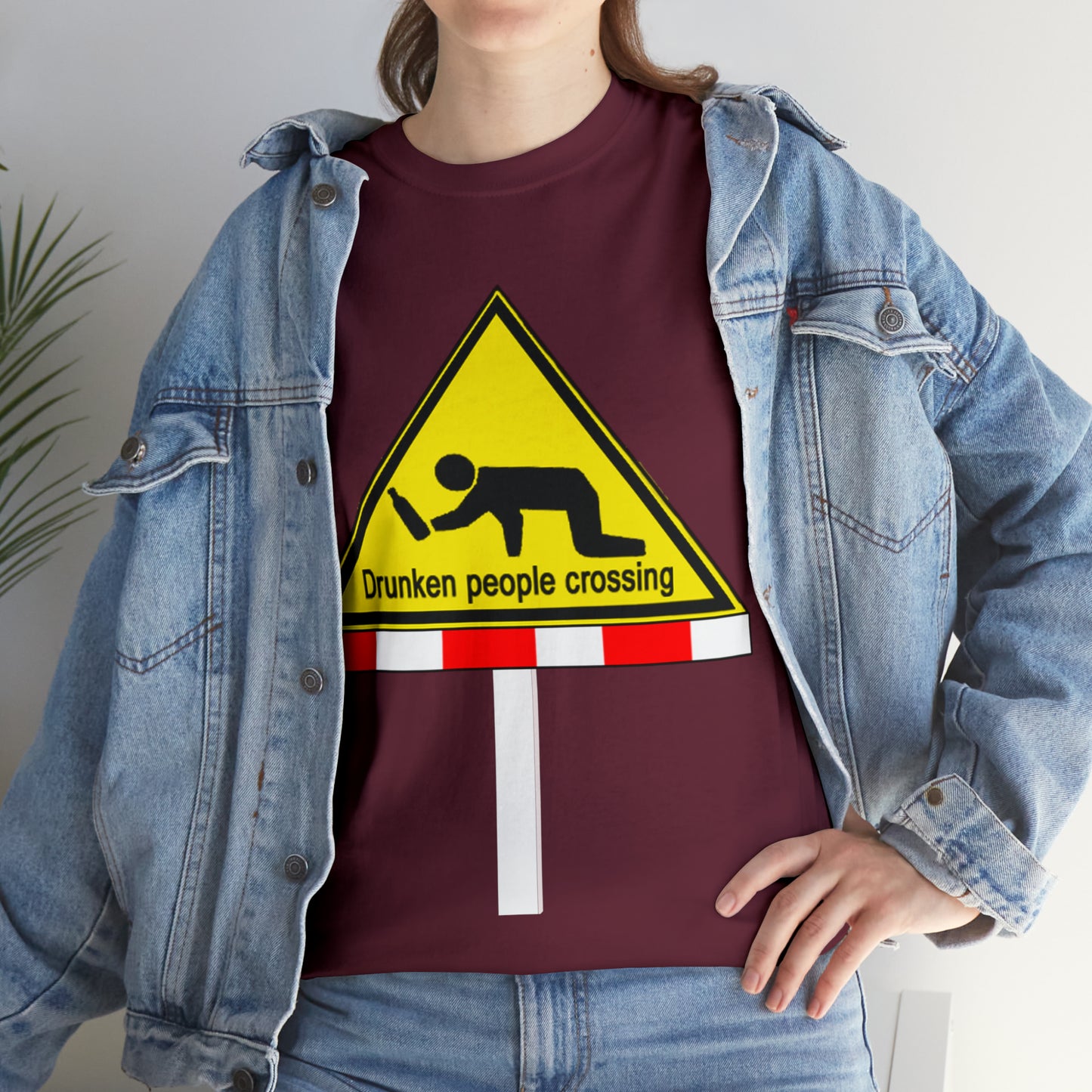 DRU**** PEOPLE CROSSING FUNNY SIGN T-SHIRT - Unisex Heavy Cotton Tee - AUS